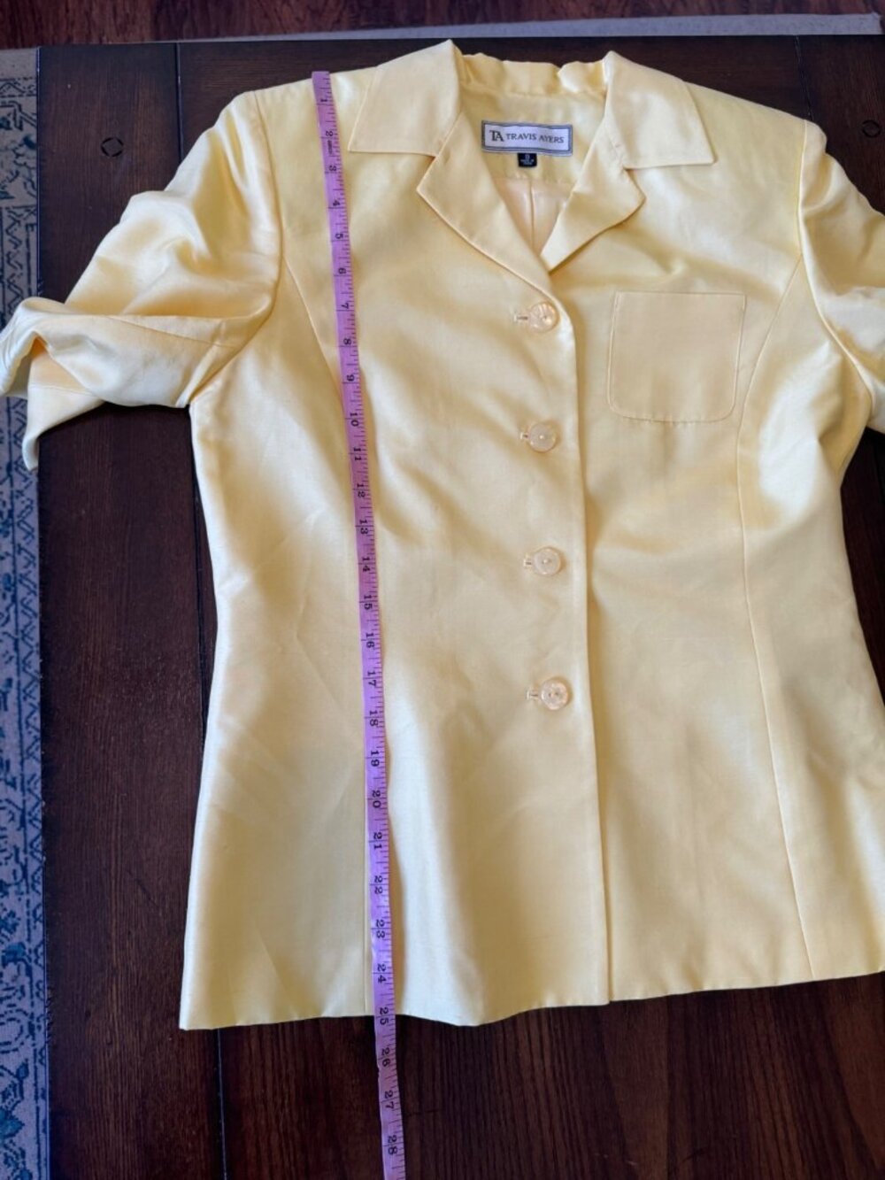Vintage Travis Ayers Silk Yellow Blazer and Knee Length Pencil Skirt Suit Set 8 - Picture 11 of 15